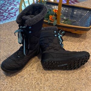 Columbia Winter Boots Waterproof Faux Fur 200 Grams Black Quilted 6 38